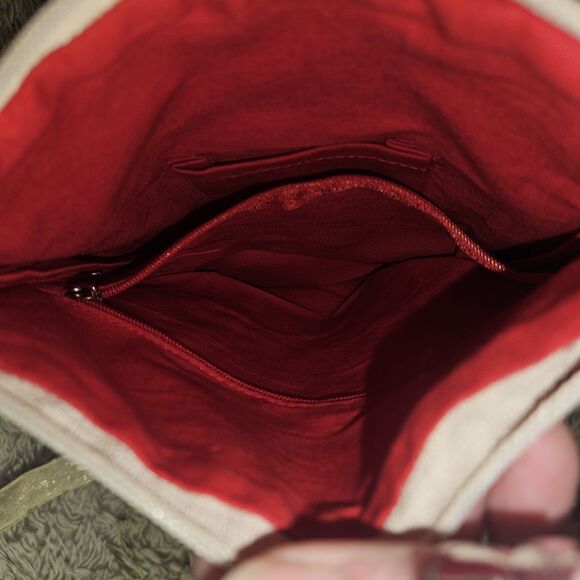 Embroidered Pink Rose Linen Crossbody Bag Purse Sequin Floral Metallic New - Picture 6 of 10